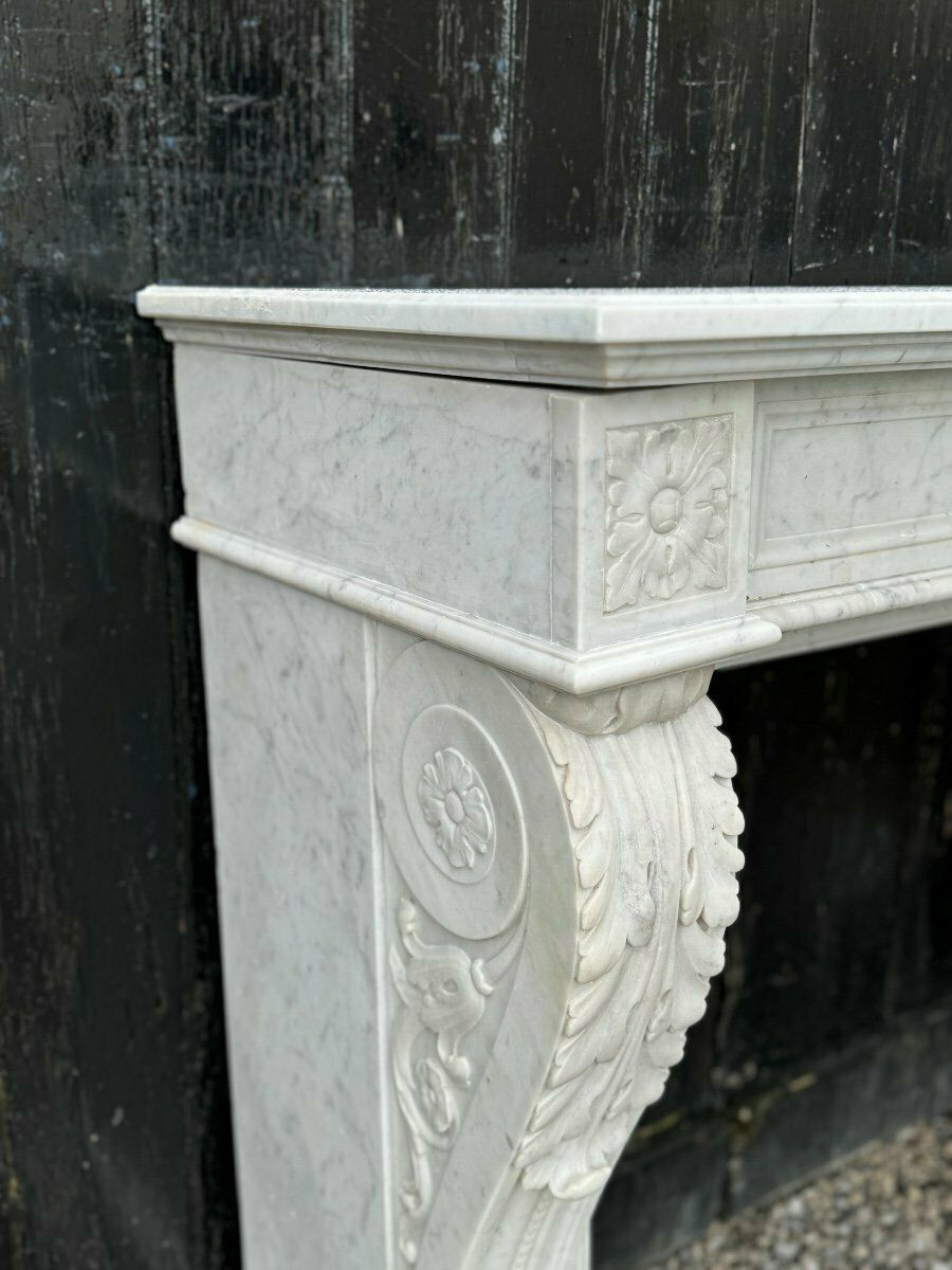 Louis XVI Fireplace In White Carrara Marble Circa 1880 photo vinterior