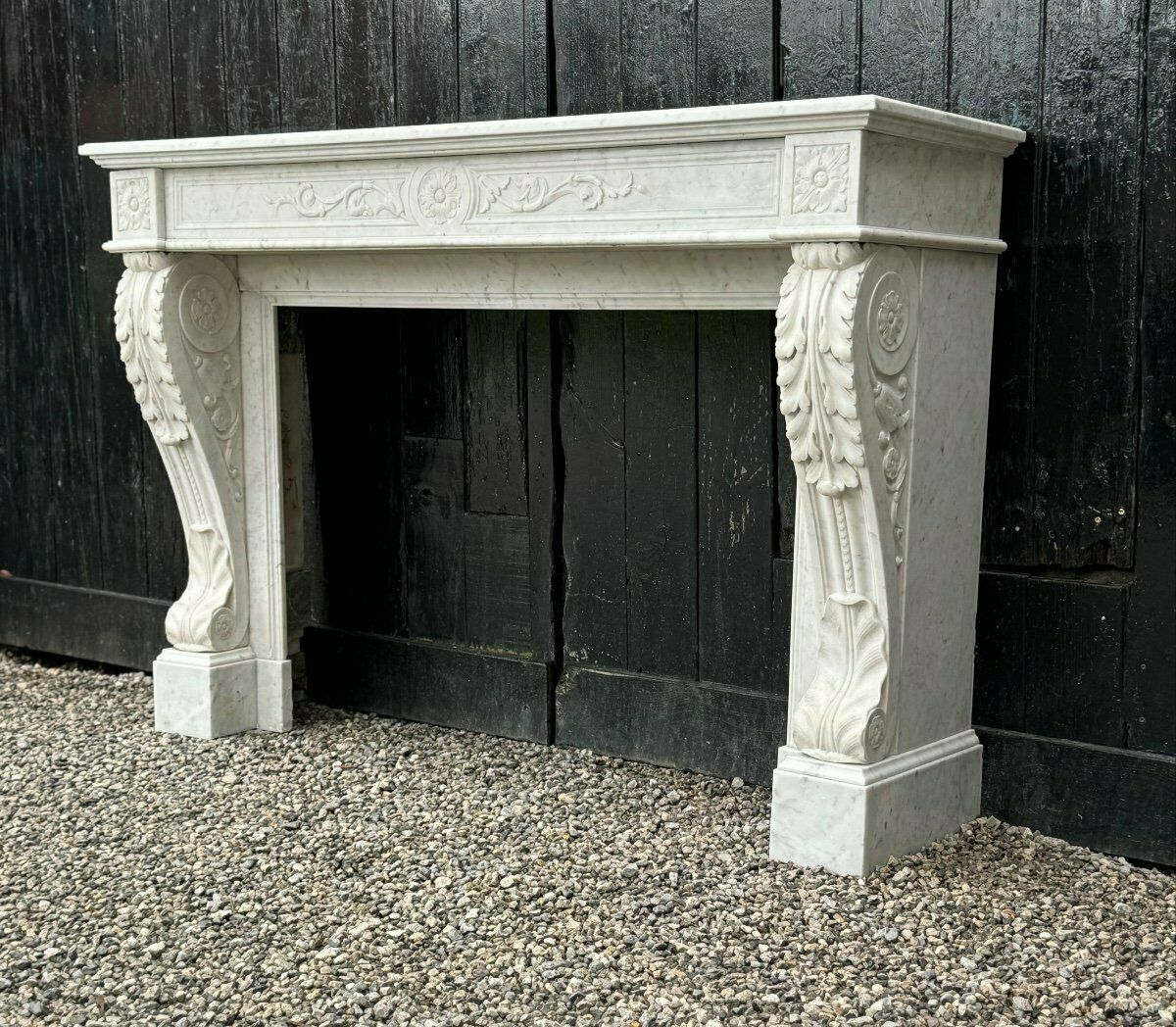 photo for sale Louis XVI Fireplace In White Carrara Marble Circa 1880