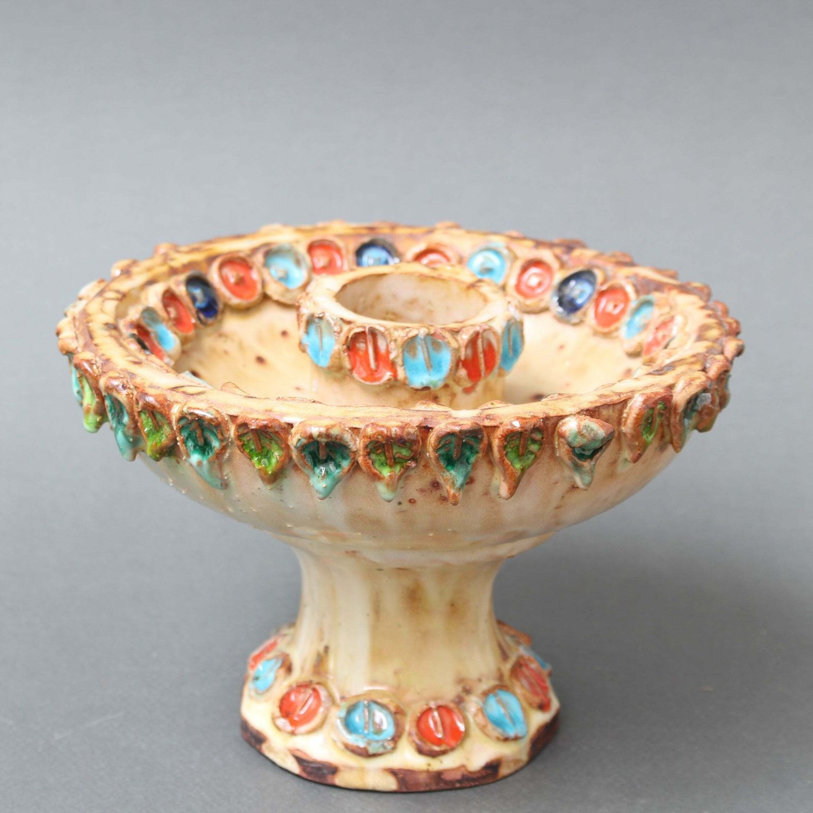 photo vinterior Vintage French Ceramic Candle Holder By La Roue Circa 1960s