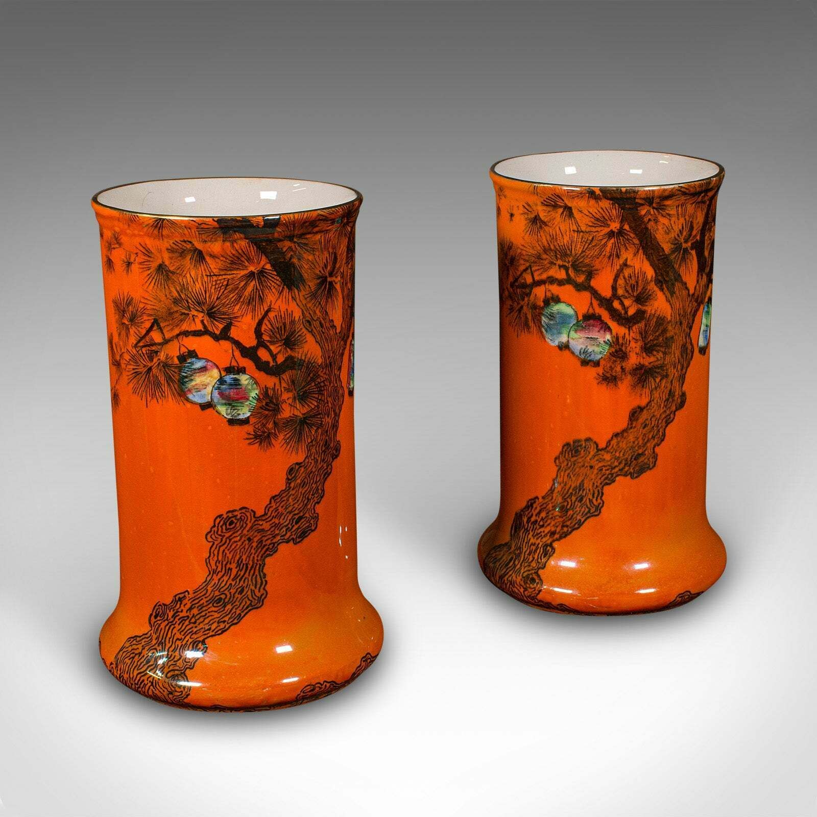 Pair Of Antique Flower Vases English Lustre Ceramic Oriental Taste C 1920