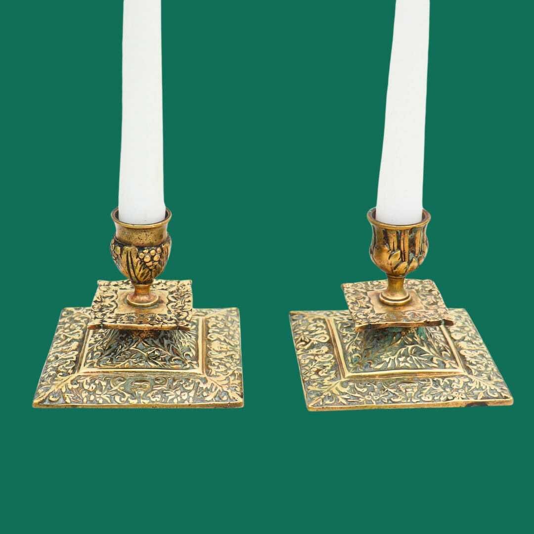 Antique Victorian Brass Candlesticks In The Gothic Revival Style, Ornate Brass Candle Holders, Truly Antique Candleholders photo furniture
