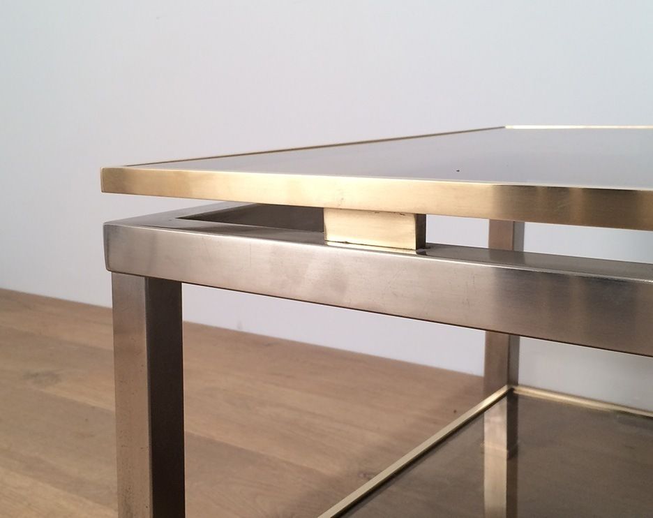 Table Basse à Double Plateau En Acier Brossé Et Laiton De Guy Lefèvre Pour La Maison Jansen photo Furniture
