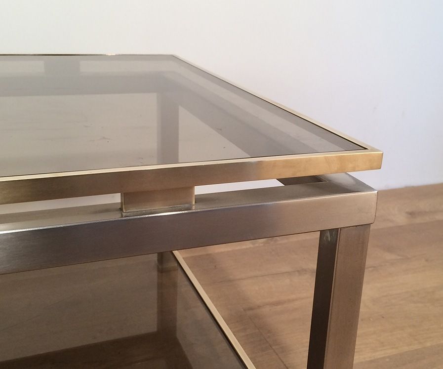 Table Basse à Double Plateau En Acier Brossé Et Laiton De Guy Lefèvre Pour La Maison Jansen photo 3850.0