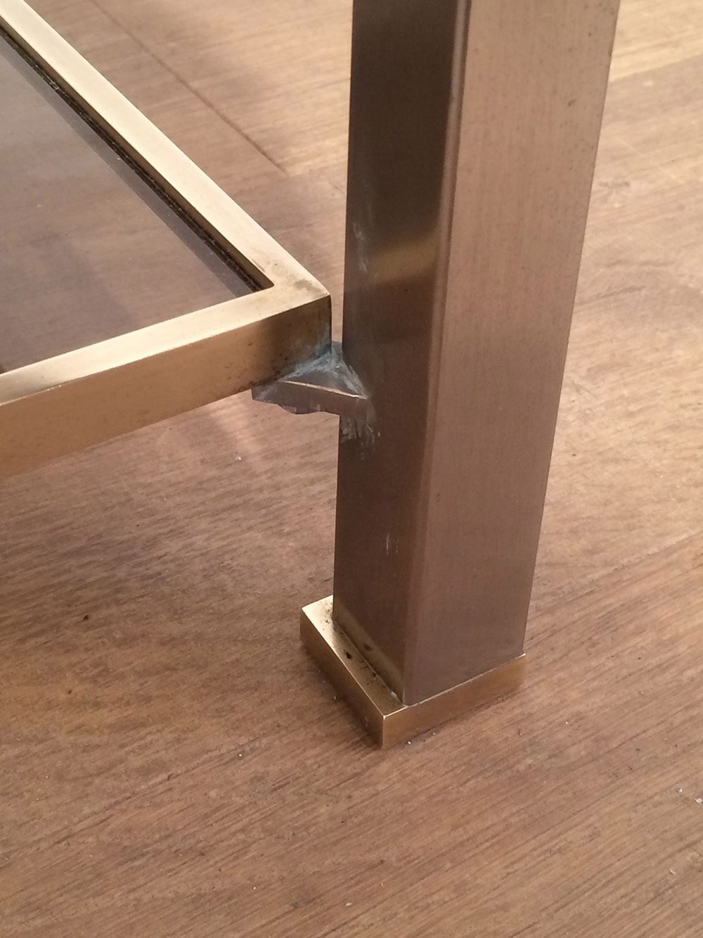 Table Basse à Double Plateau En Acier Brossé Et Laiton De Guy Lefèvre Pour La Maison Jansen photo vinterior