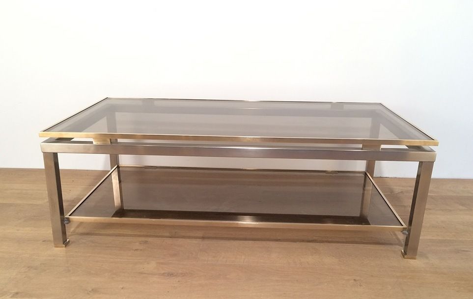 Furniture Table Basse à Double Plateau En Acier Brossé Et Laiton De Guy Lefèvre Pour La Maison Jansen photo