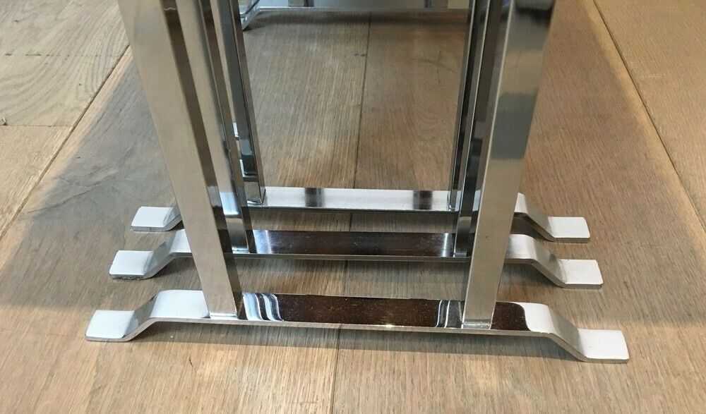 Set Of 3 Exotic Wood And Chrome Nesting Tables photo vintage
