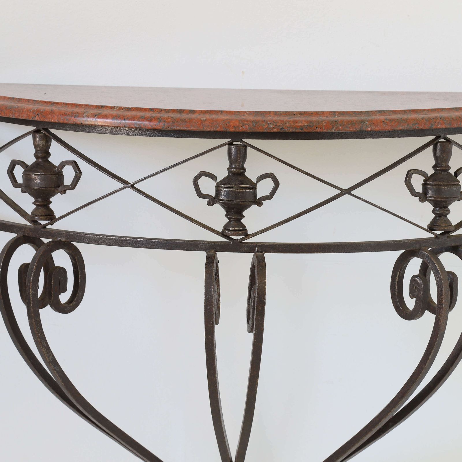 French Mid Century Wrought Iron Demi Lune Console Granite Top photo buy