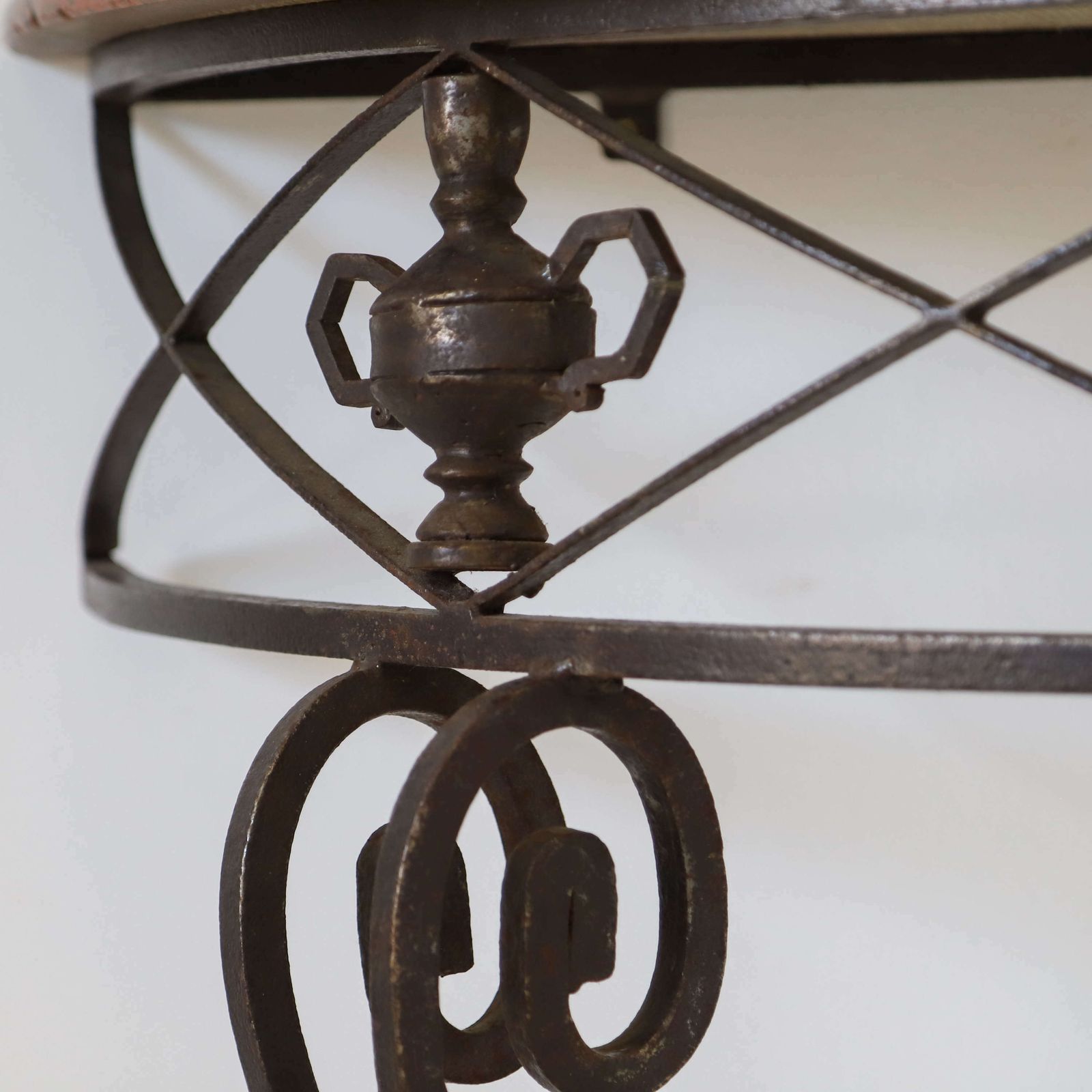 photo for sale French Mid Century Wrought Iron Demi Lune Console Granite Top