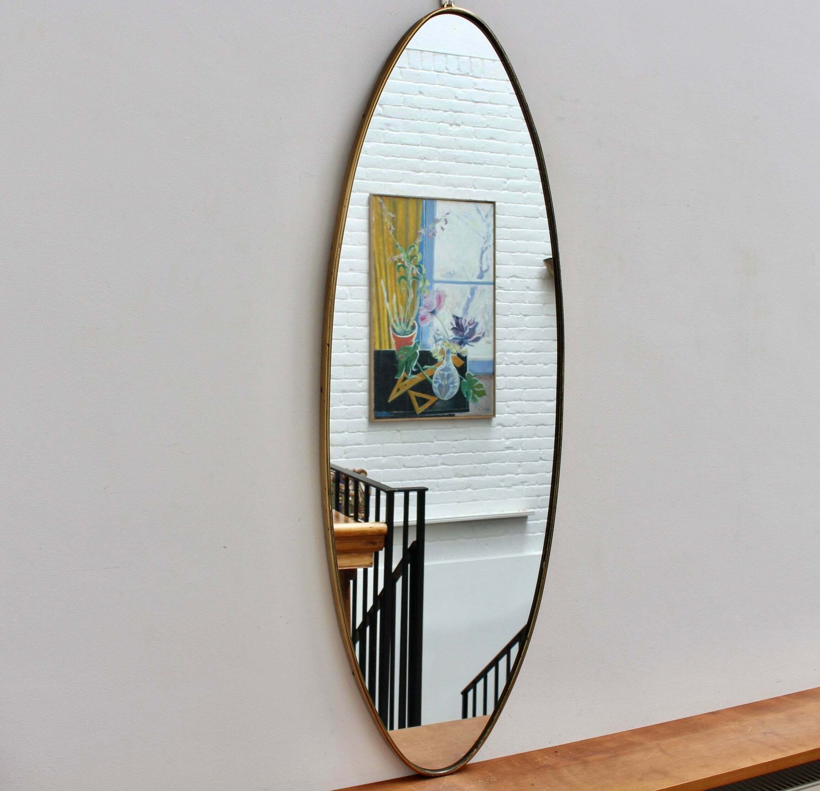 Vintage Italian Wall Mirror With Brass Frame (Circa 1960s)   Large photo furniture