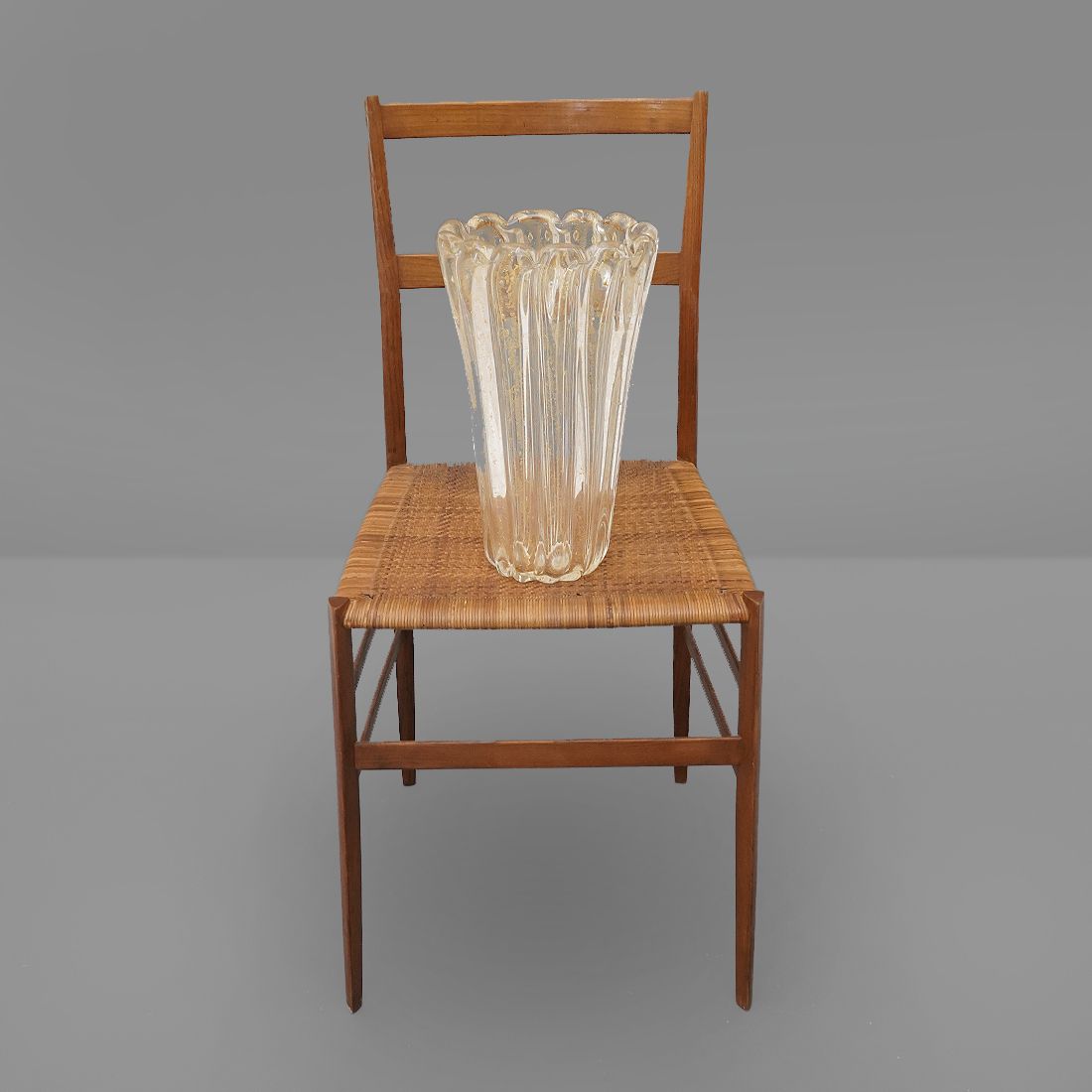 photo vinterior Ribbed Vase With Gold Inclusions By Archimede Seguso, 1950s