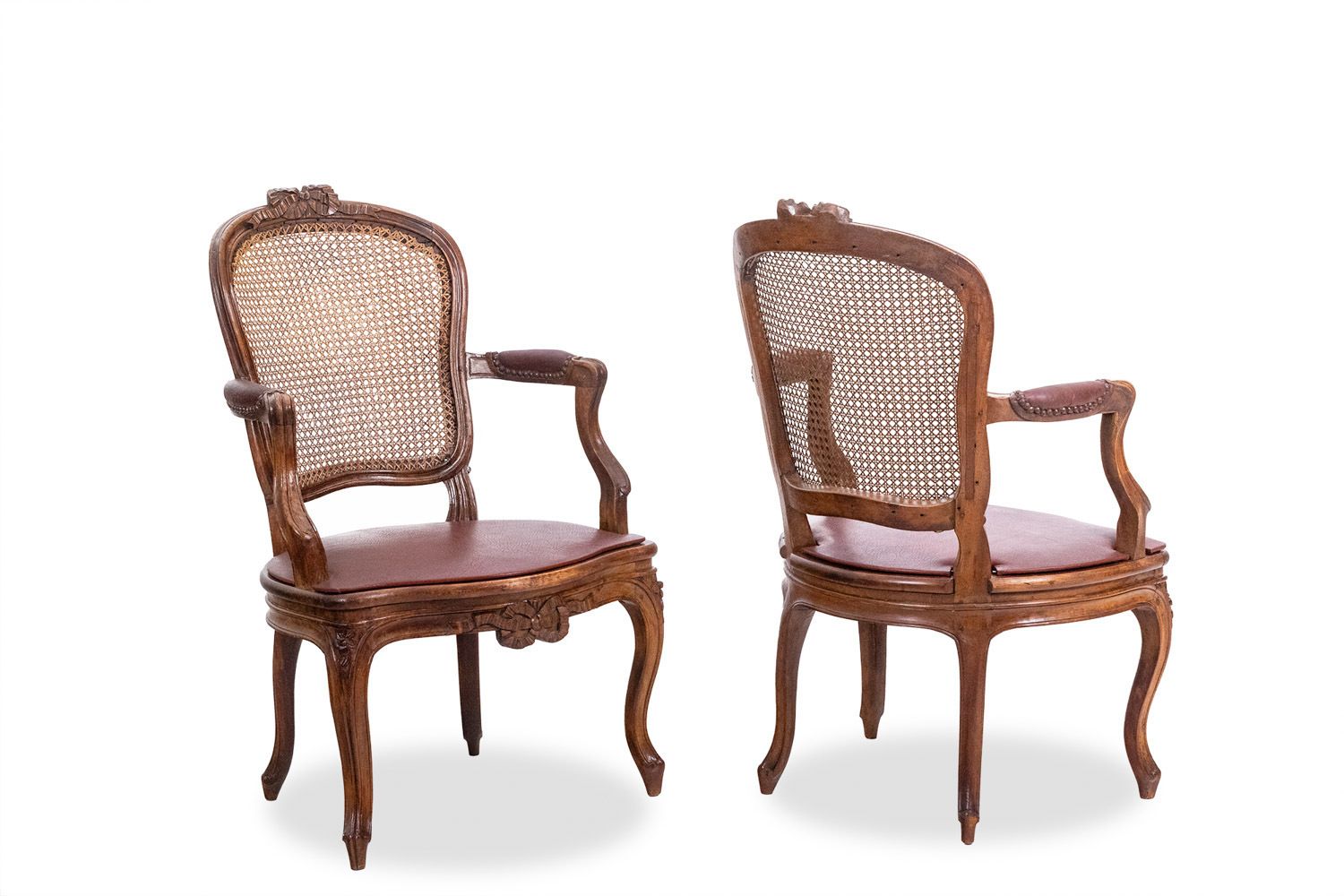Pair Of “Cabriolet” Armchairs In Walnut And Canework. Louis XV Period. Ls5209325