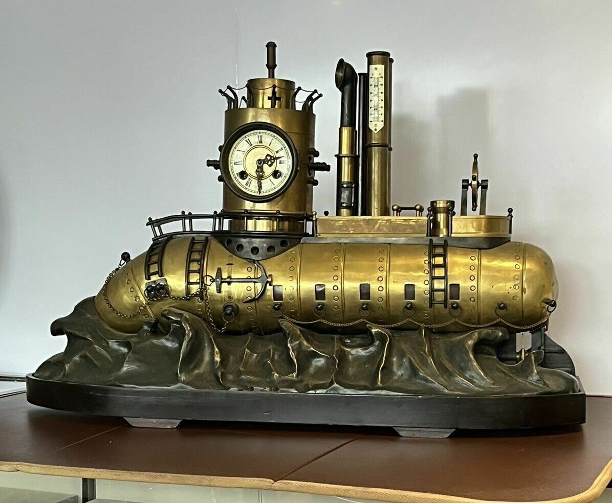 Submarine Novelty Brass And Metal Industrial Exhibition Clock Huge In Size photo furniture