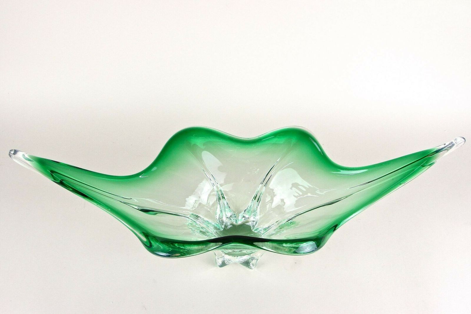 Mid Century Modern Murano Glass Bowl, Green/ Clear Tones   Italy Ca. 1960 photo for sale
