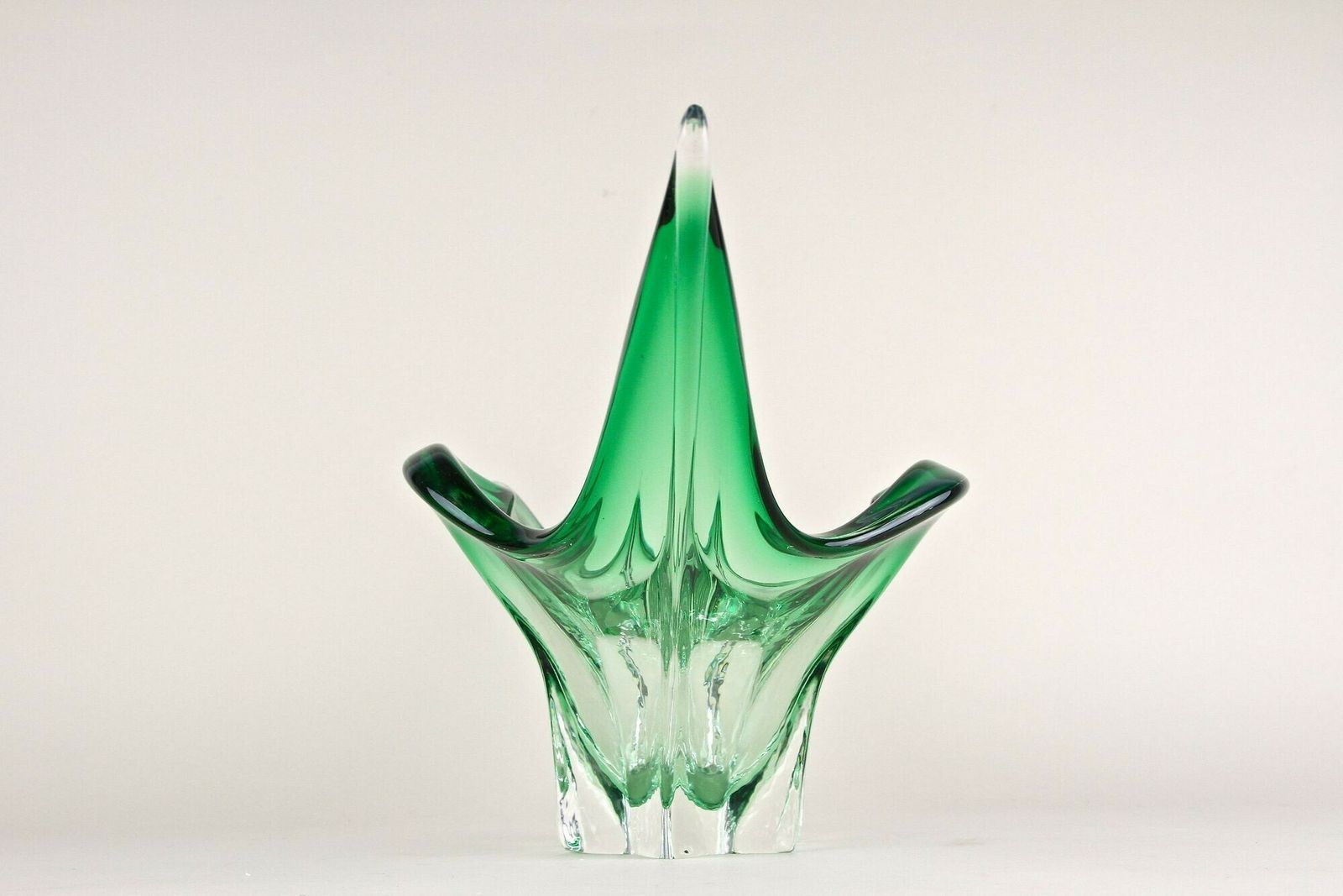 photo for sale Mid Century Modern Murano Glass Bowl, Green/ Clear Tones   Italy Ca. 1960