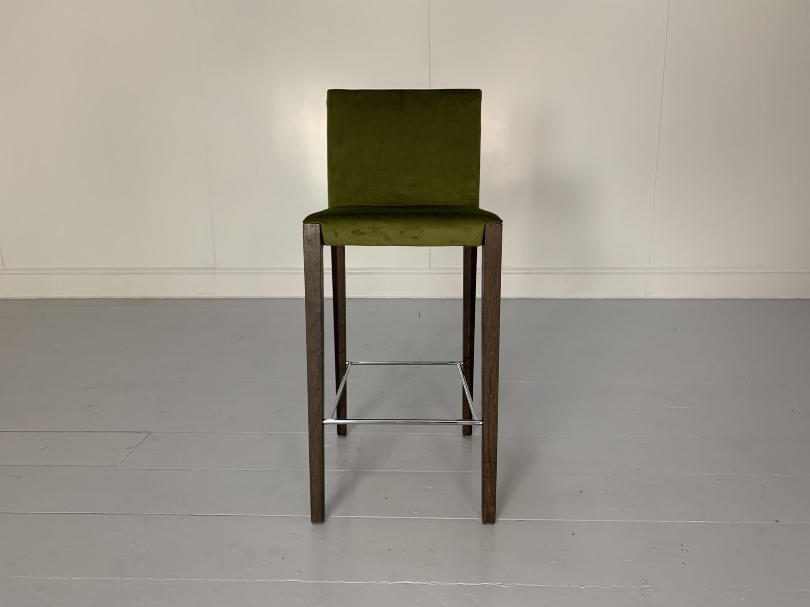 Pair Of Walter Knoll “Andoo” Bar Stools – In Green Velvet & Walnut photo 1900.0