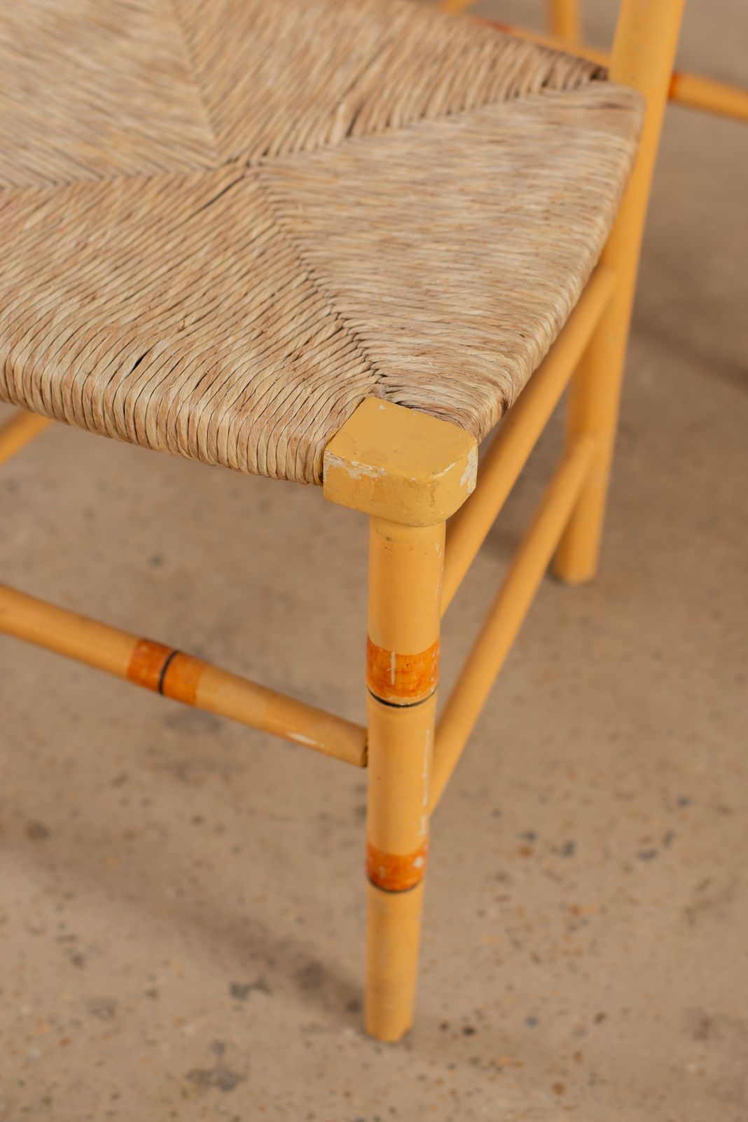 Set Of 6 Faux Bamboo Regency Chairs With Striped Paint photo vintage