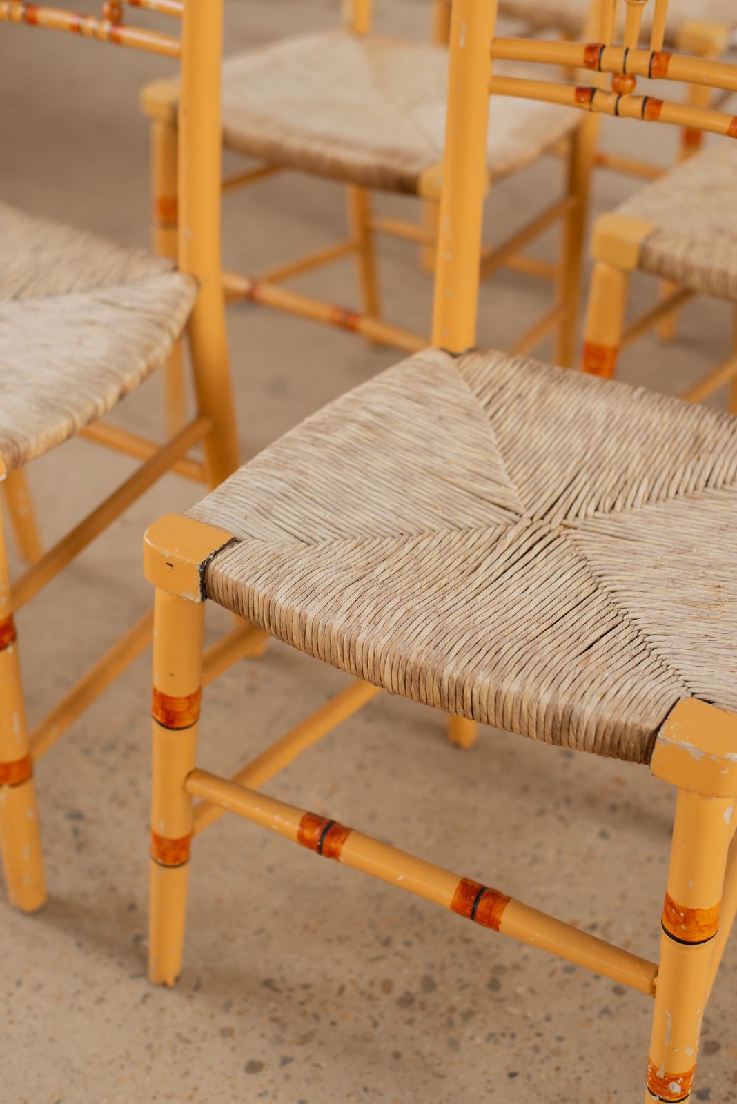 photo furniture Set Of 6 Faux Bamboo Regency Chairs With Striped Paint