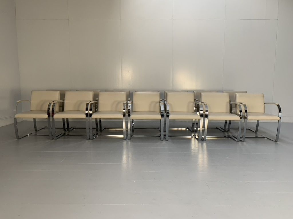 6 Knoll Studio “Brno Flat Bar” Armchairs – In Chrome & Ivory Leather photo furniture