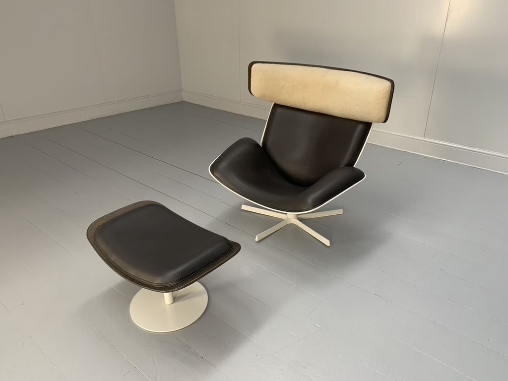 B&B Italia “Almora” Lounge Armchair & Footrest – In Merino & Grey Leather photo for sale