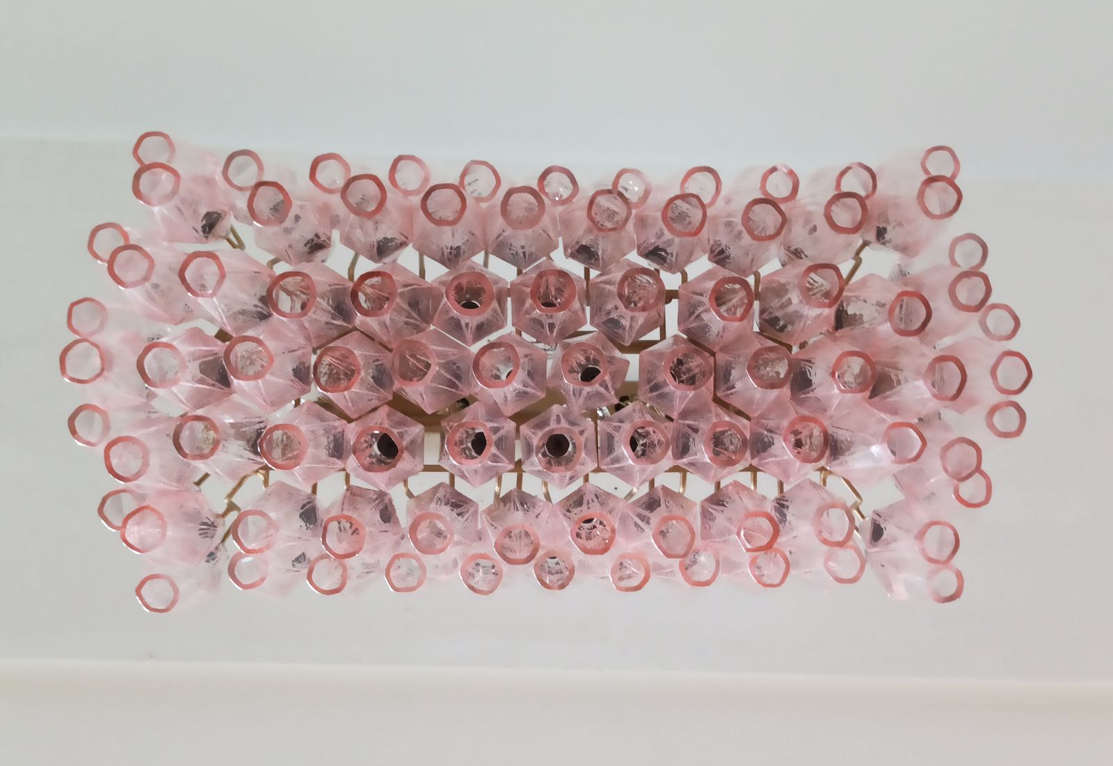 photo vintage Elegant Murano Poliedri Chandelier   Carlo Scarpa   84 Pink Glasses