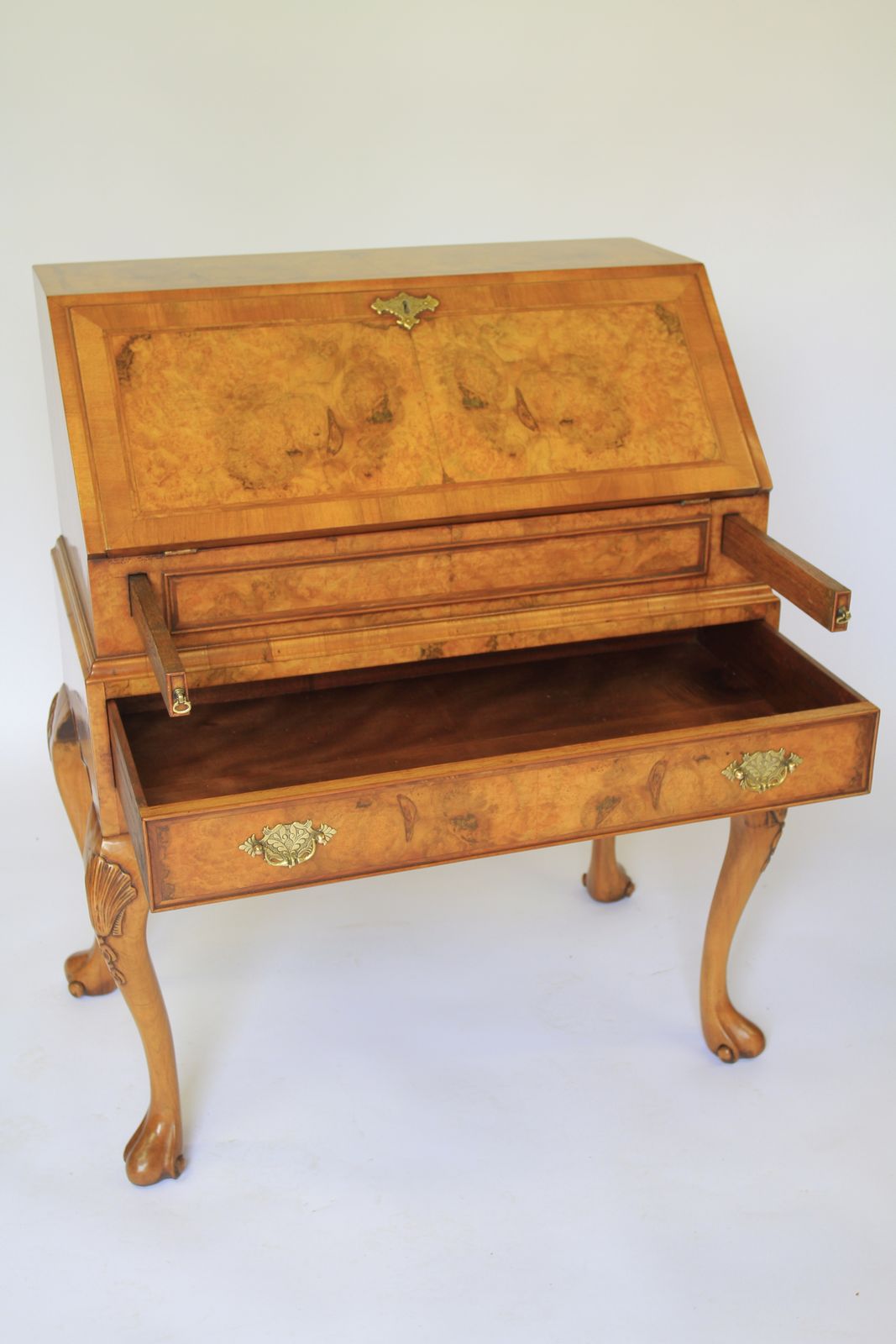 George 1st Revival Burr Walnut Bureau With Well photo Furniture