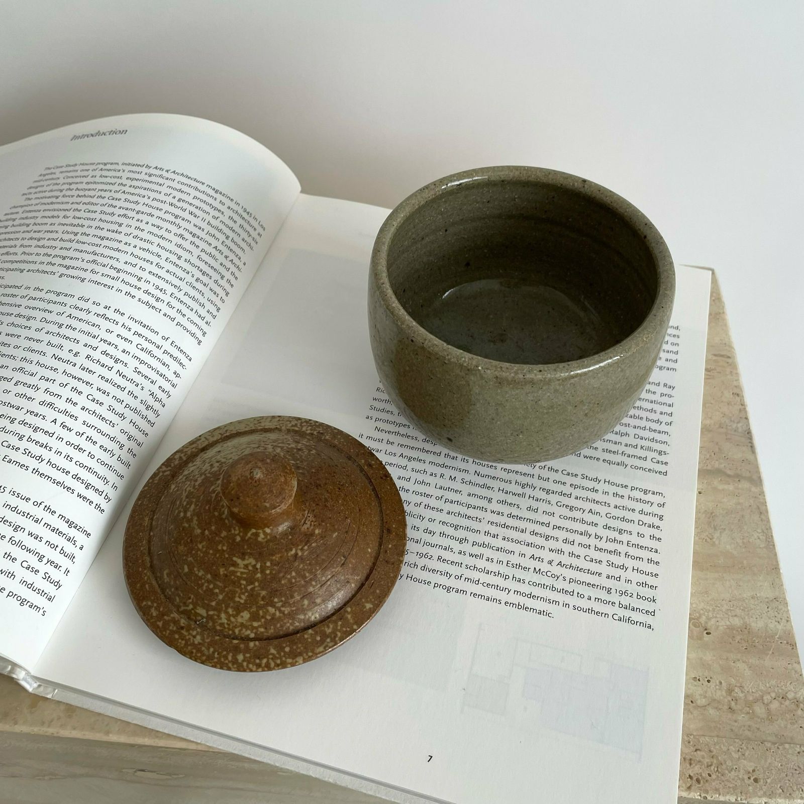 Mid Century Stoneware Studio Pottery Neutral Lidded Pot / Bowl photo for sale