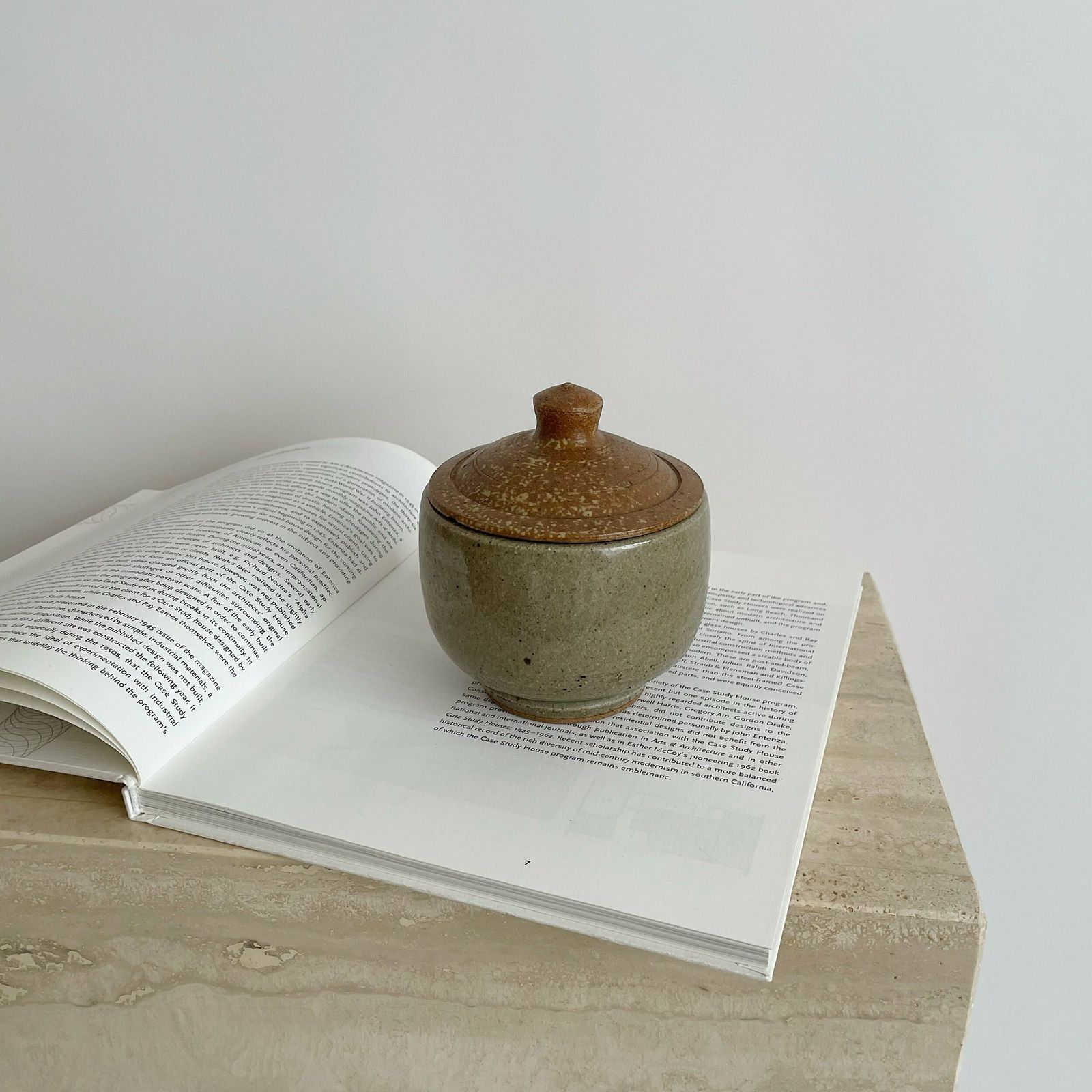 Mid Century Stoneware Studio Pottery Neutral Lidded Pot / Bowl photo vintage