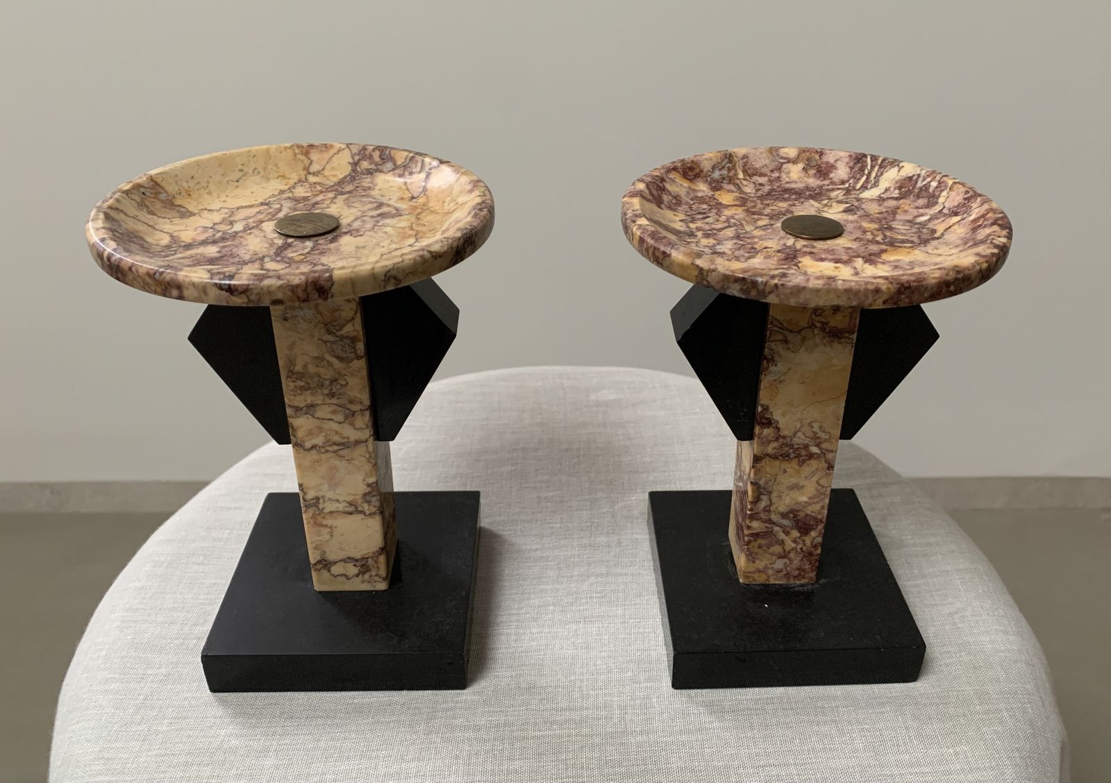 Pair Of Art Deco Marble & Slate Tazza Candle Holders photo furniture