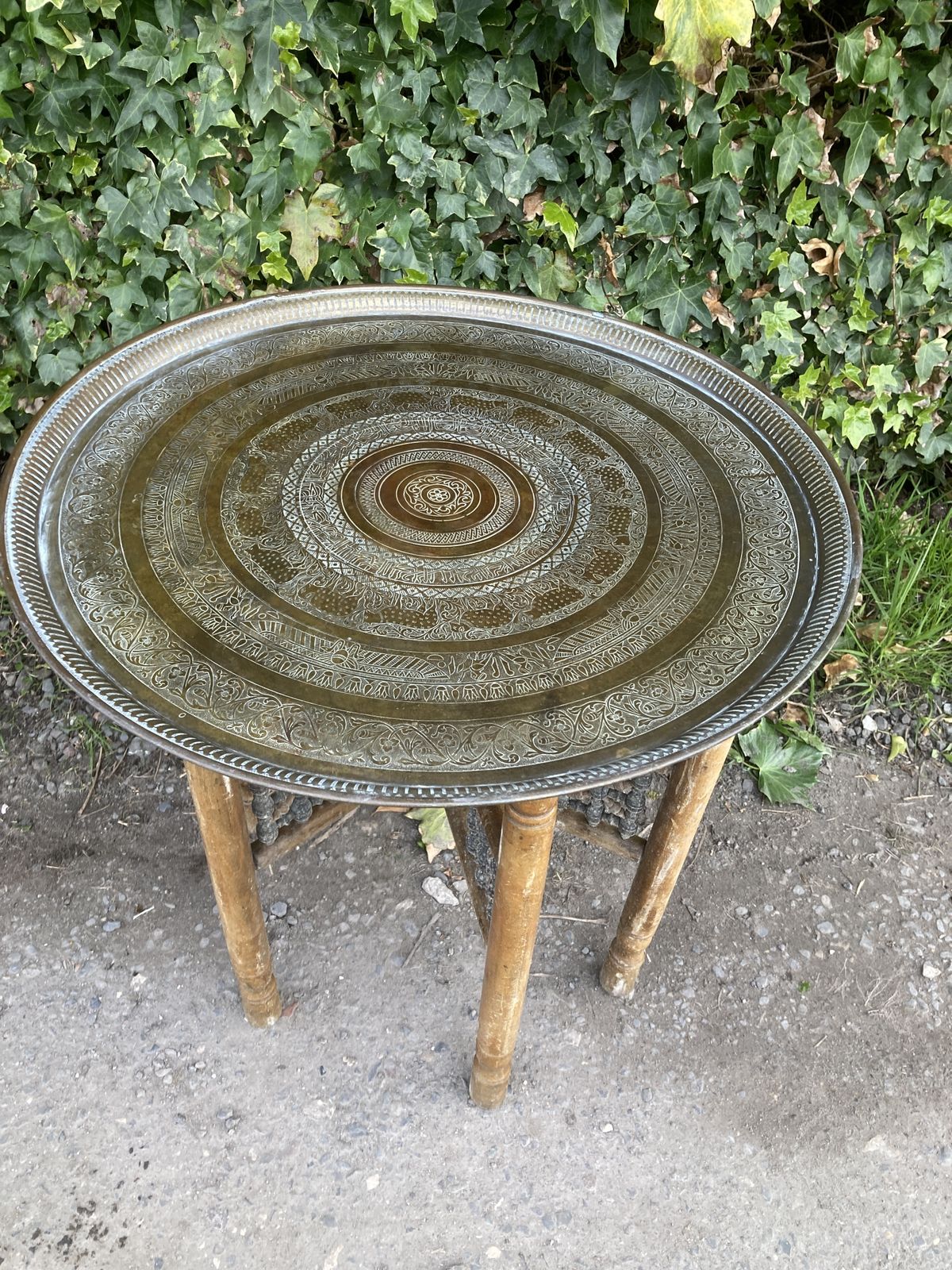 Middle Eastern Style, Moorish Design, Brass Tray Top Folding Table photo for sale