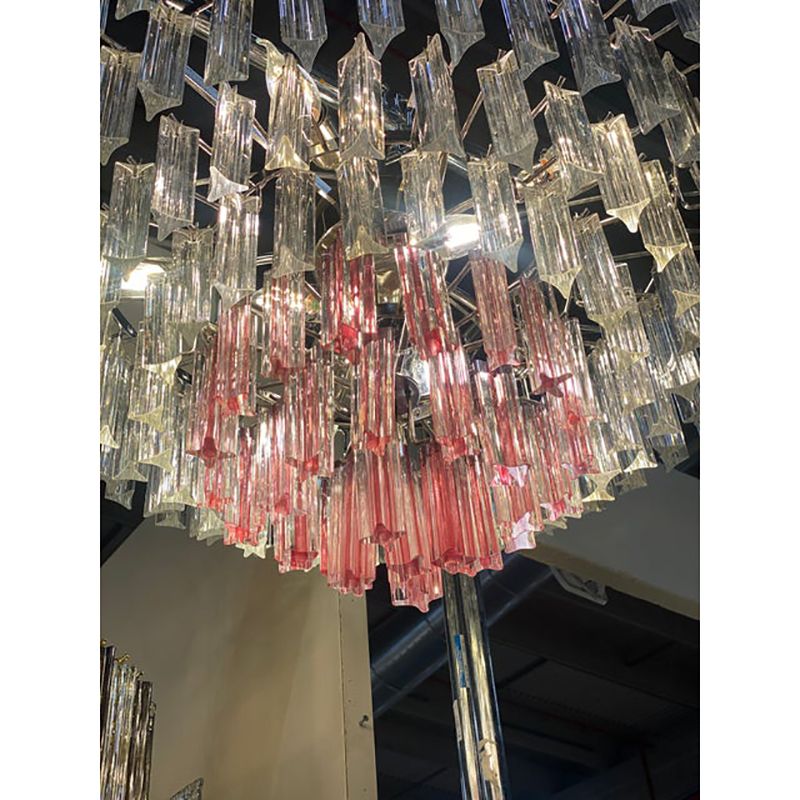 Vintage Clear And Pink “Triedro” And Quadriedro Murano Glass Chandelier photo vintage