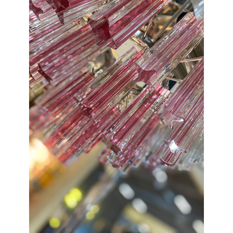 photo for sale Vintage Clear And Pink “Triedro” And Quadriedro Murano Glass Chandelier