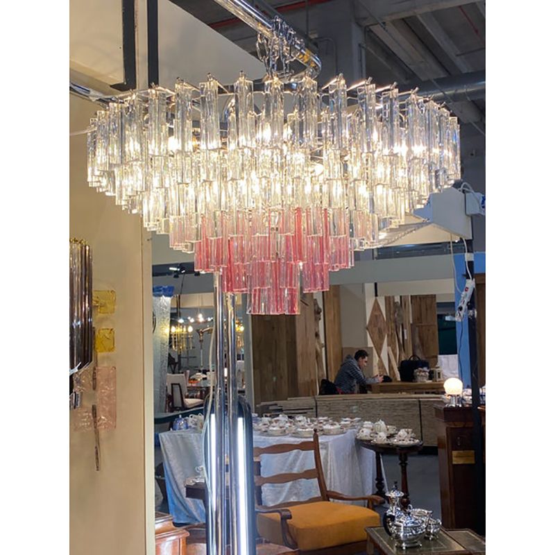 Lighting Vintage Clear And Pink “Triedro” And Quadriedro Murano Glass Chandelier photo