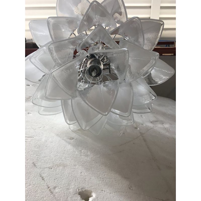 Italian White And Transparent Murano Glass Chrome Metal Frame Chandelier Sputnik photo vinterior
