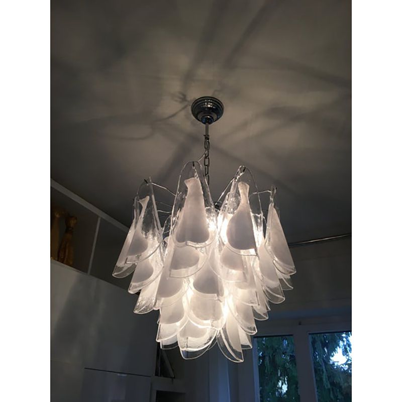 "Rondine" White And Transparent Murano Glass Chrome Frame Sputnik Chandelier photo furniture