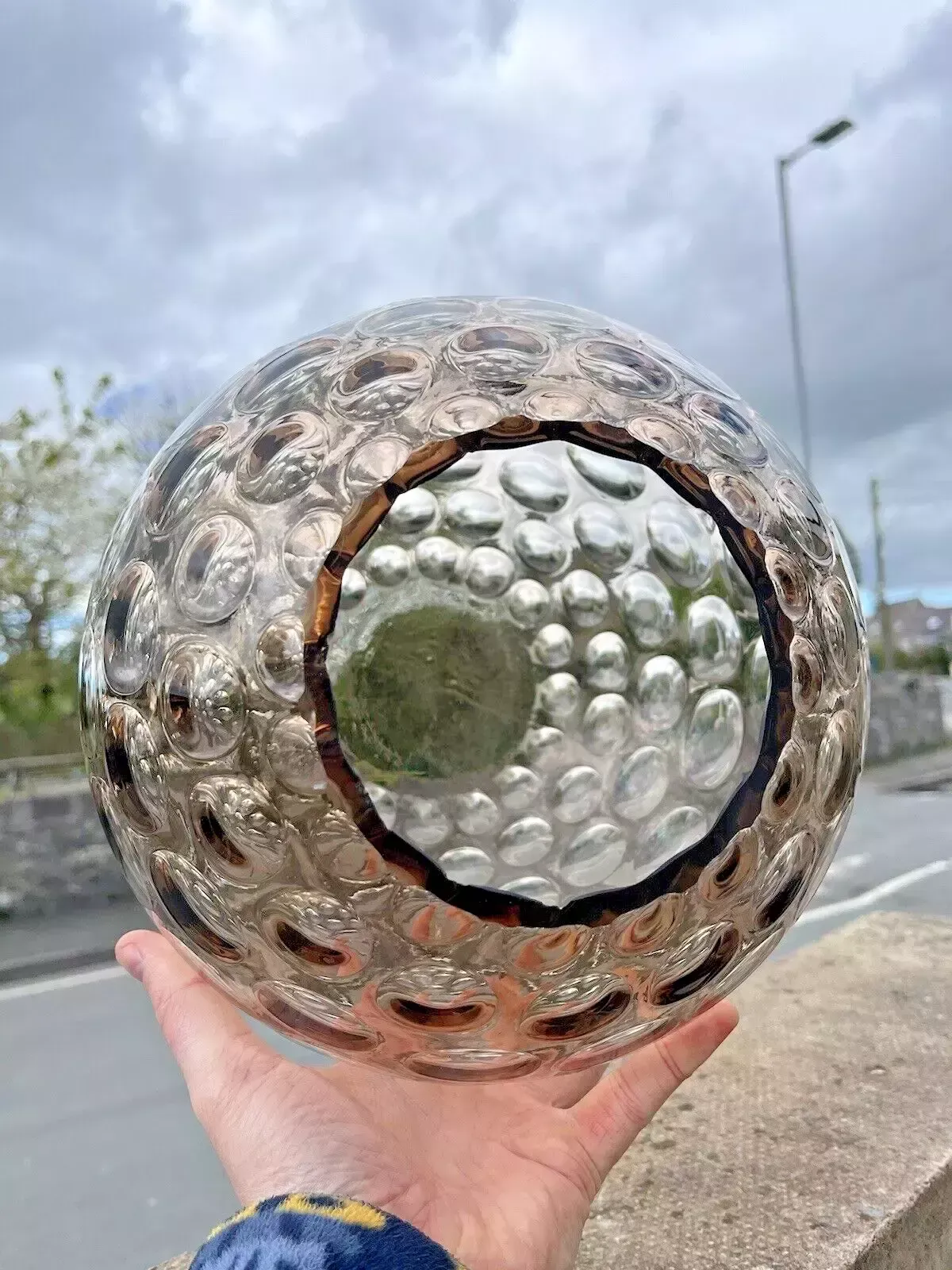 Large Mid Century Grey Borske Sklo Union Olives Retro Bubble Glass Vase Bowl 60s photo Home Decor