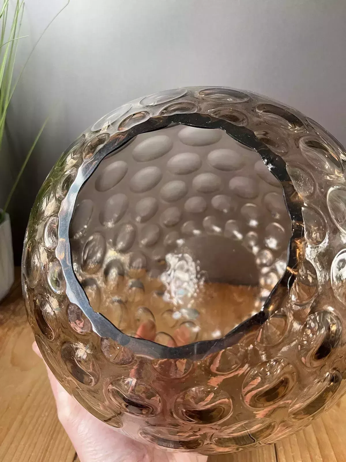 photo for sale Large Mid Century Grey Borske Sklo Union Olives Retro Bubble Glass Vase Bowl 60s