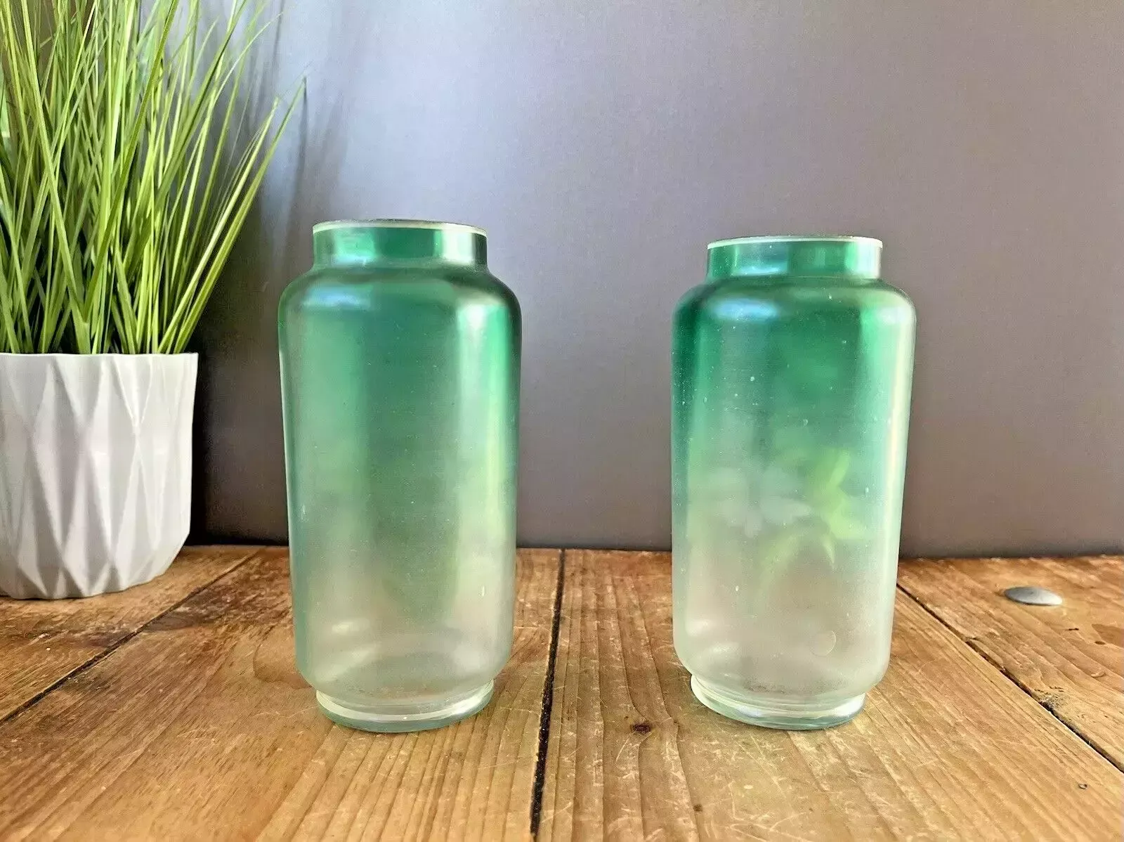 Pair Of Art Nouveau Bohemian Green Enamel Painted Floral Vases Carl Goldberg photo vinterior