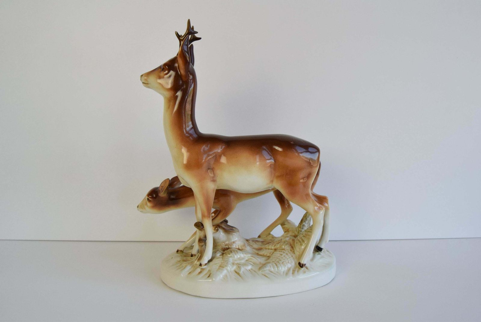 Porcelain Deer And Doe Sculpture By Royal Dux, Circa 1950's. photo 454.0
