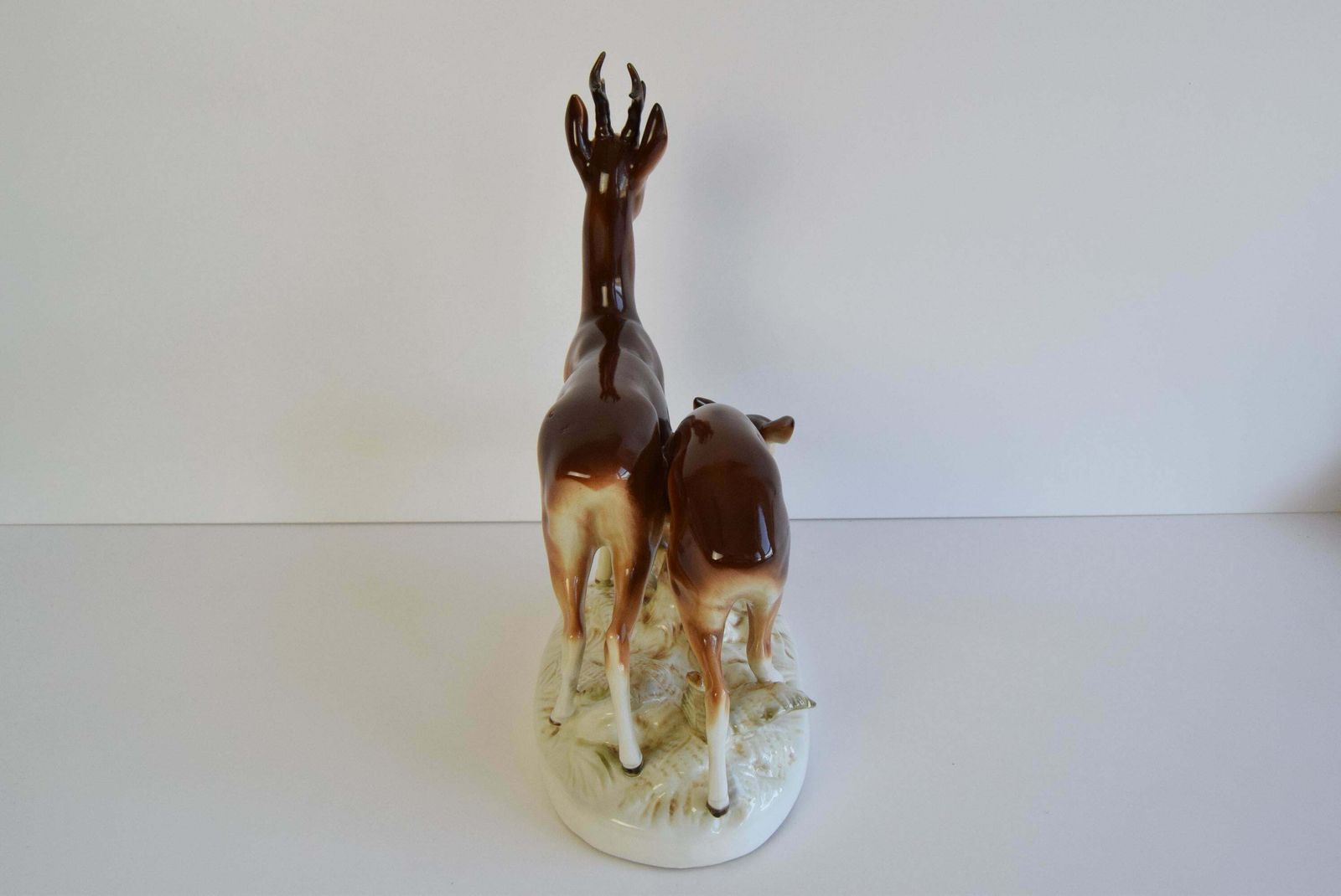 Porcelain Deer And Doe Sculpture By Royal Dux, Circa 1950's. photo vintage