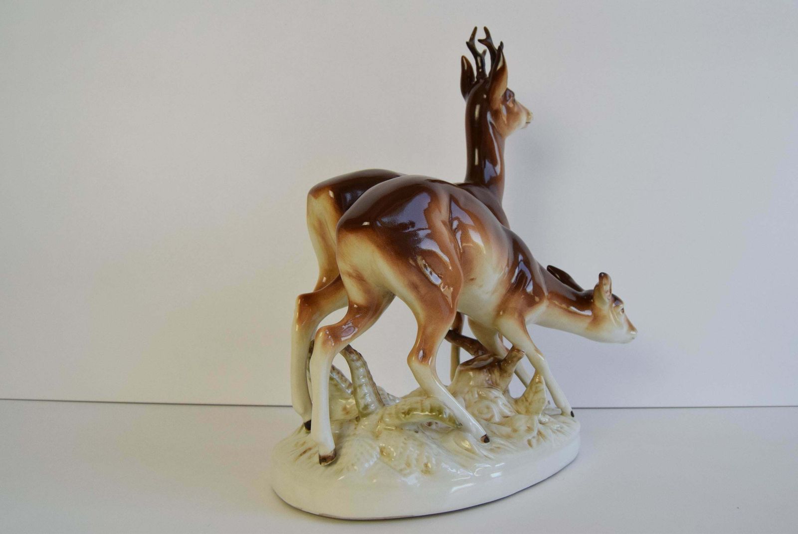 photo furniture Porcelain Deer And Doe Sculpture By Royal Dux, Circa 1950's.