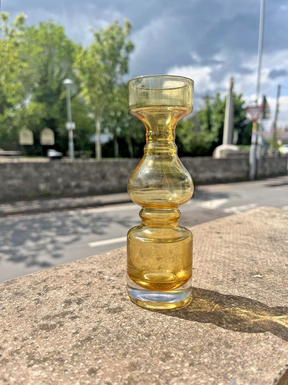 photo furniture Amber Japanese Scandinavian 60's 70's Style Hooped Glass Vase Likely By Tajima