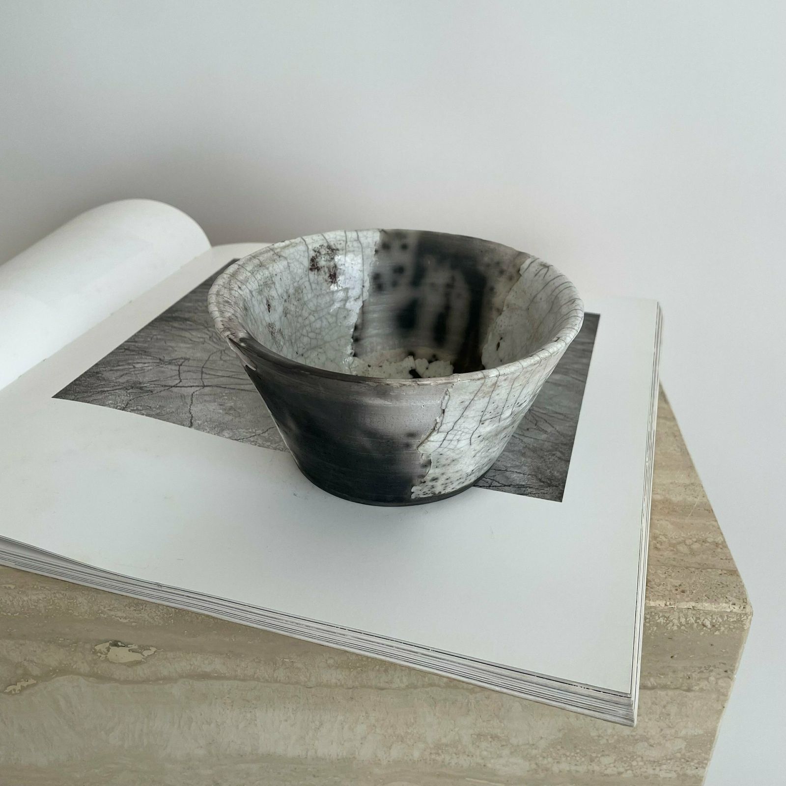 Monochrome Textured Studio Pottery Bowl With Metallic Details photo 55.0