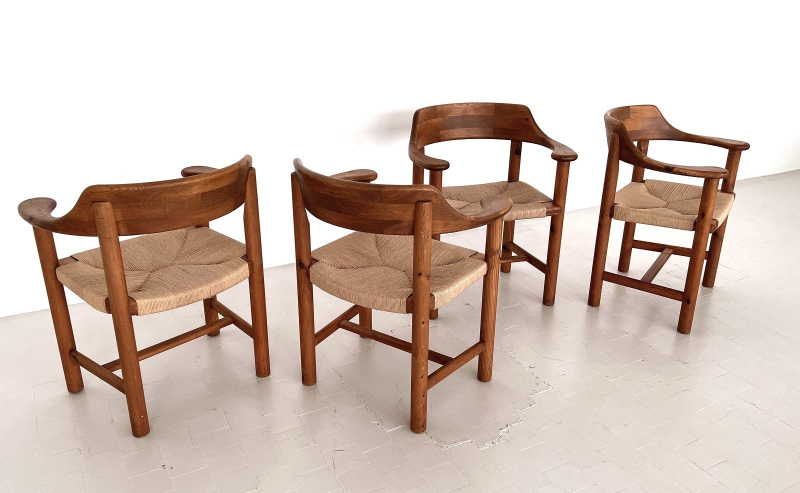 Rainer Daumiller Dining Chairs In Pine And New Paper Cord, 1970s photo Furniture