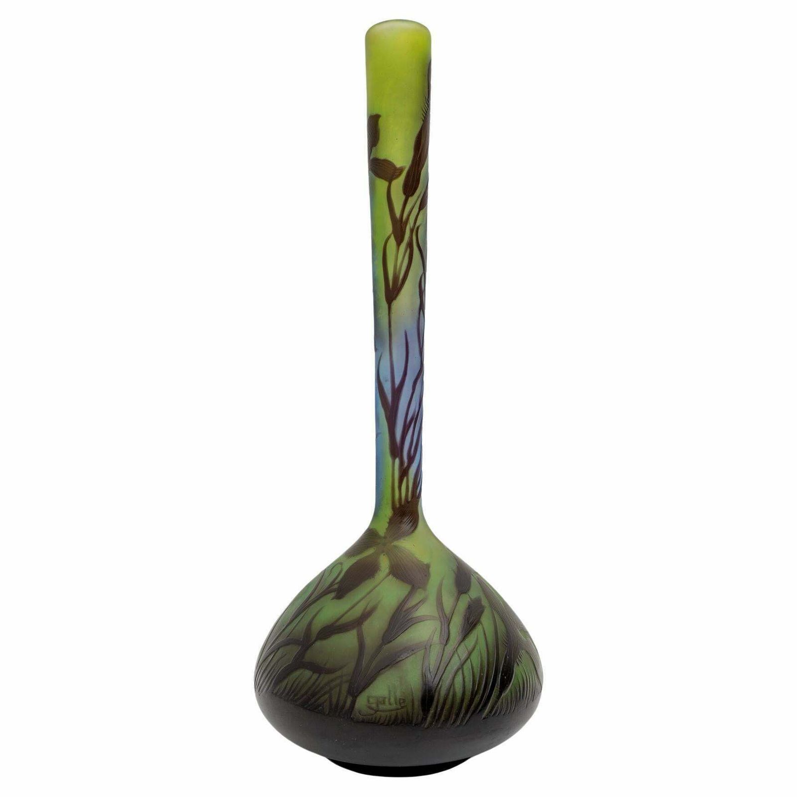 Bulbous Glass Vase With Floral Decoration By émile Gallé, France, 1900