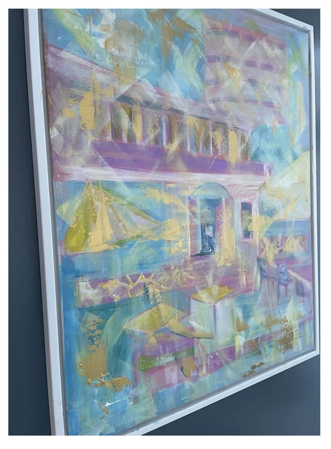 Original Canvas In White Frame, Artist Catherine Mackie, 2023, Cafe Lc