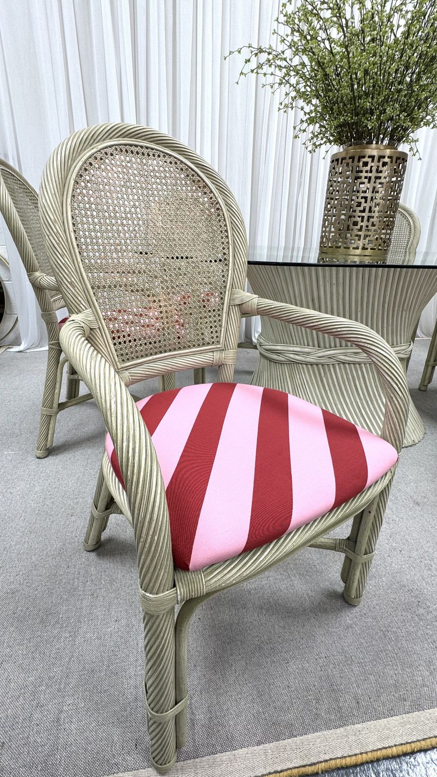 Late 20th Century Mcguire Sheaf Of Wheat And Rattan Dining Set photo vintage