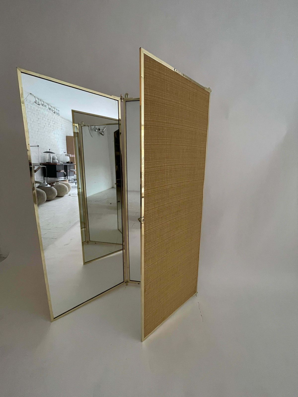 Tall Standing Brass Triptych Mirror By Maison Brot. Ysl Favourite ! photo Home Decor