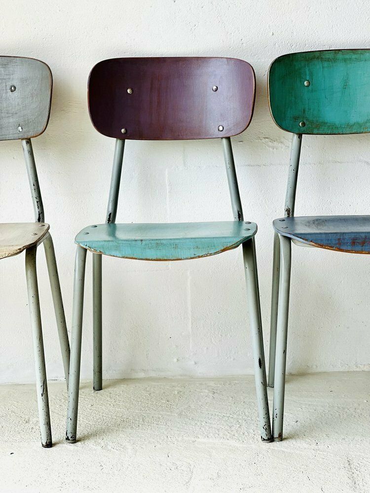 Vintage School Chairs, Set Of 4 photo vintage