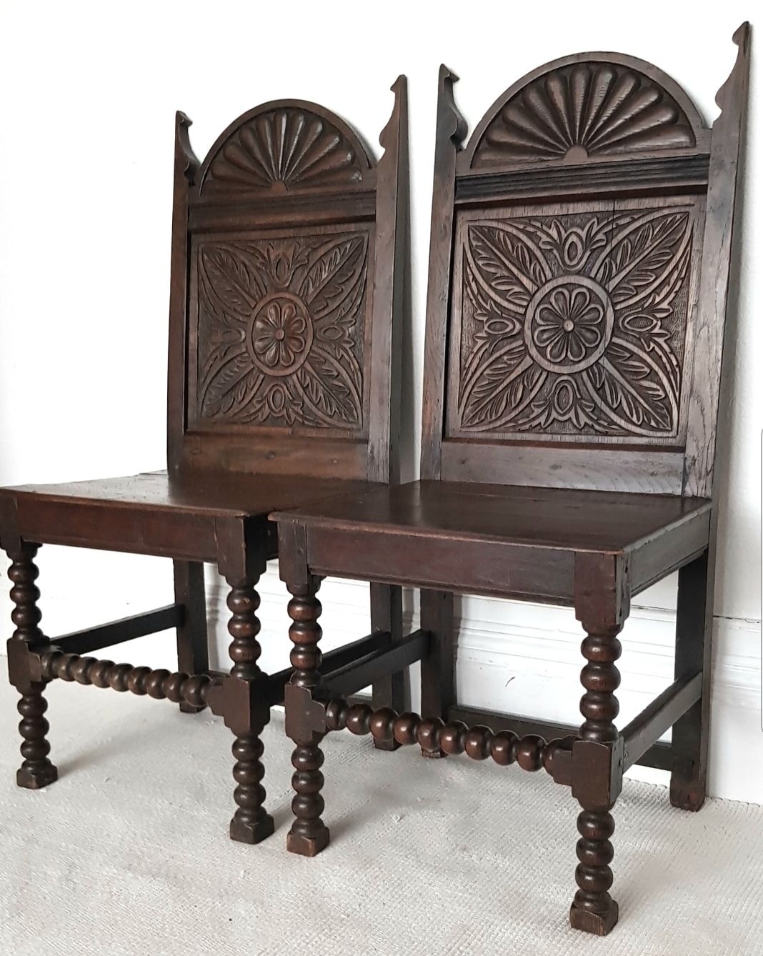 A Pair Of 16th Century Carved Oak Hall Chairs. photo furniture