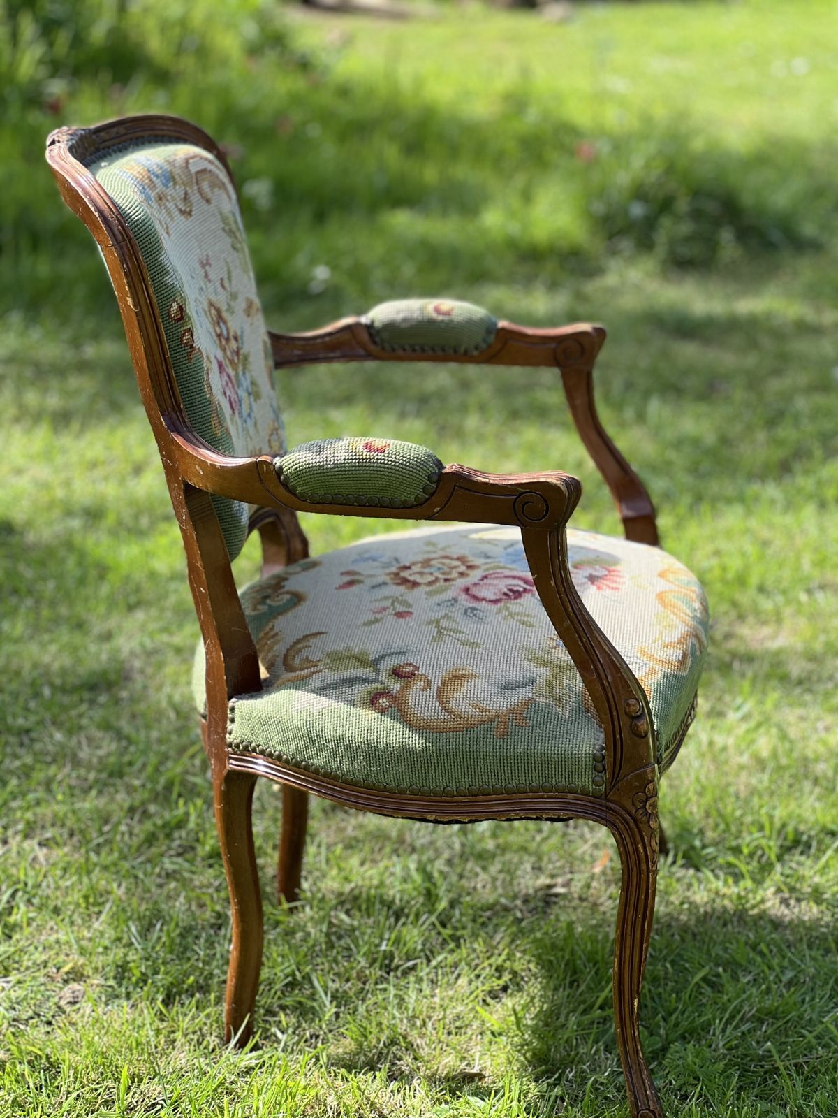 French Tapestry Chair With Arms photo vintage